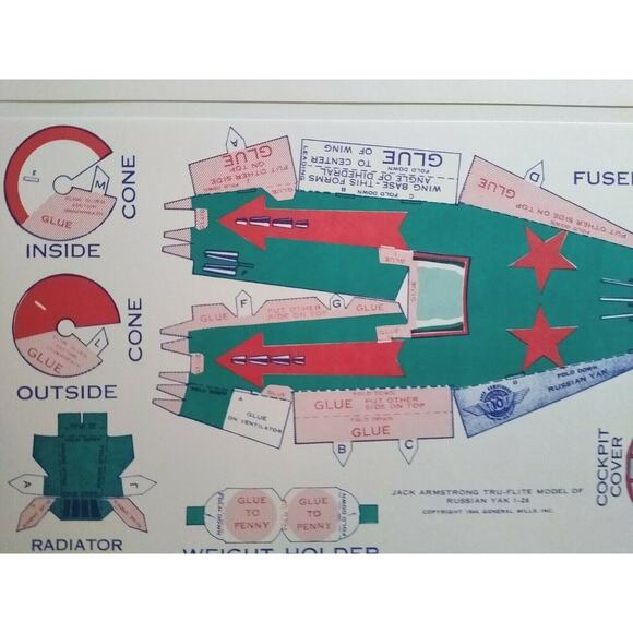 Airplane Toy Jack Armstrong Tru-Flite Model Of Russian Yak 1-26 GM Cereal 1944 - Picture 5 of 5
